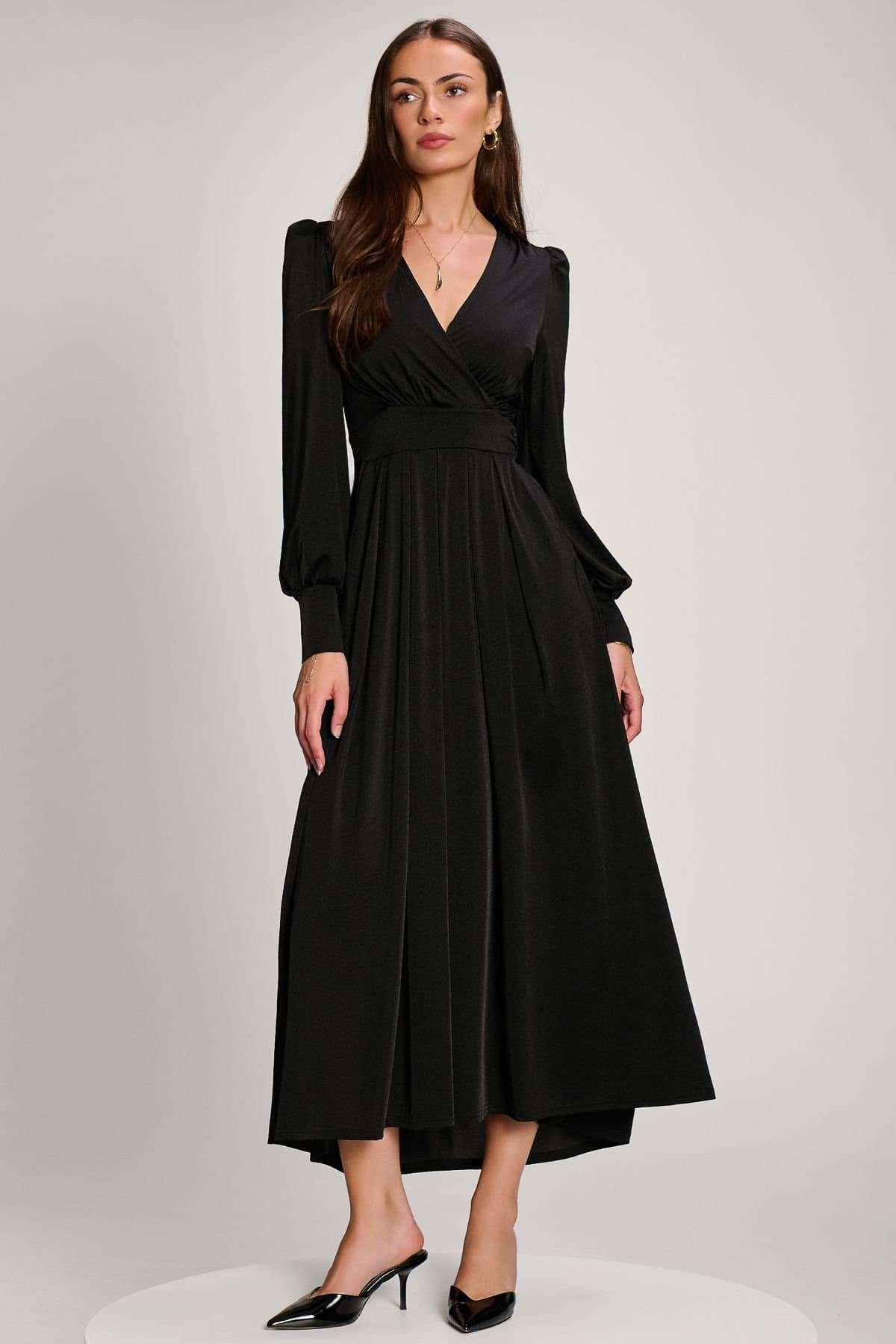Jolie Moi Jolie Moi Women's Long Sleeve Slinky Jersey Maxi Dress in Black