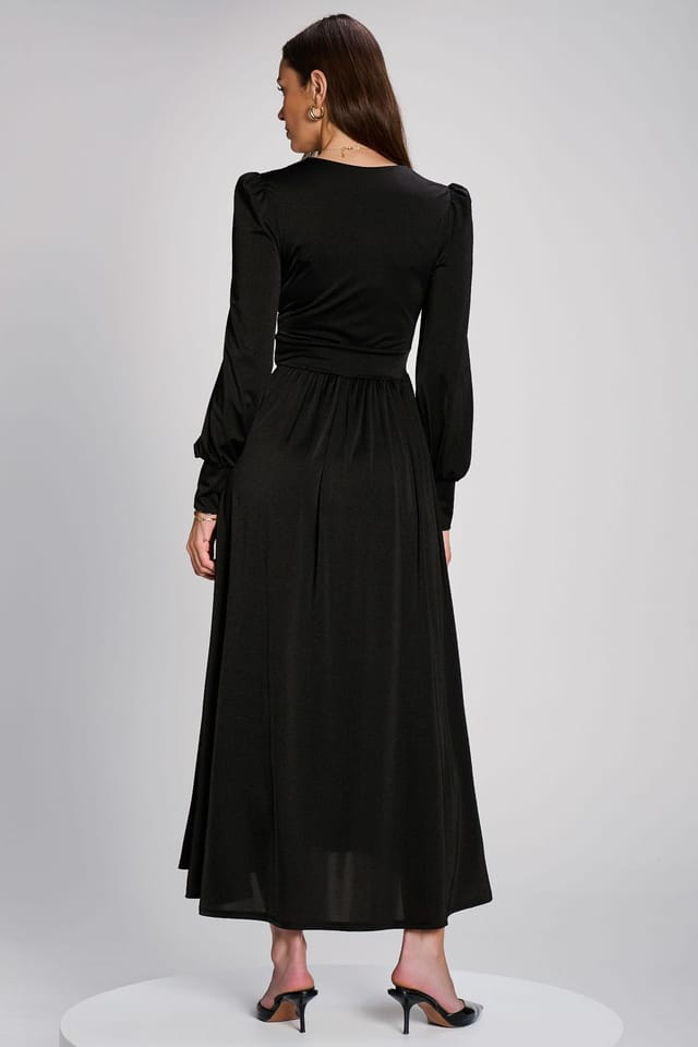 Jolie Moi Jolie Moi Women's Long Sleeve Slinky Jersey Maxi Dress in Black - 2