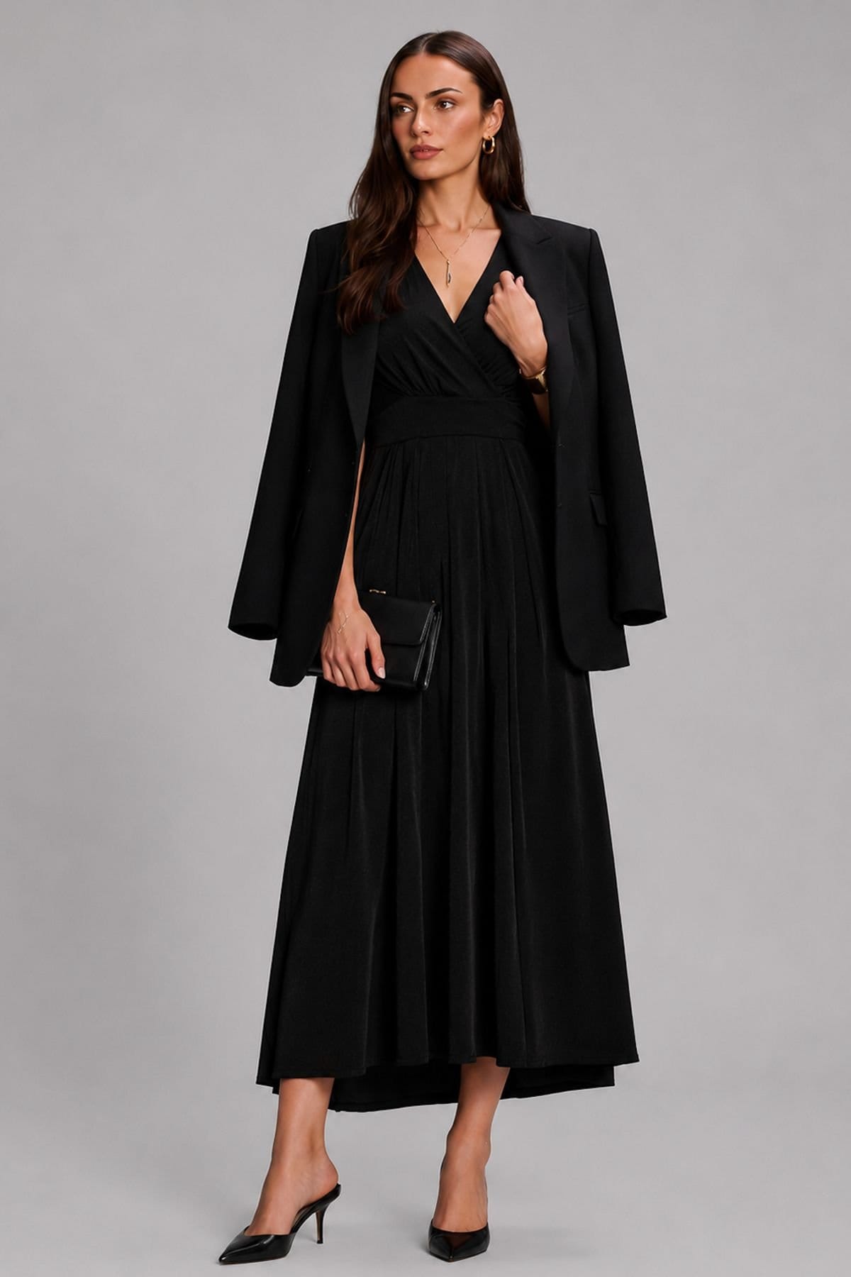 Jolie Moi Jolie Moi Women's Long Sleeve Slinky Jersey Maxi Dress in Black - 4