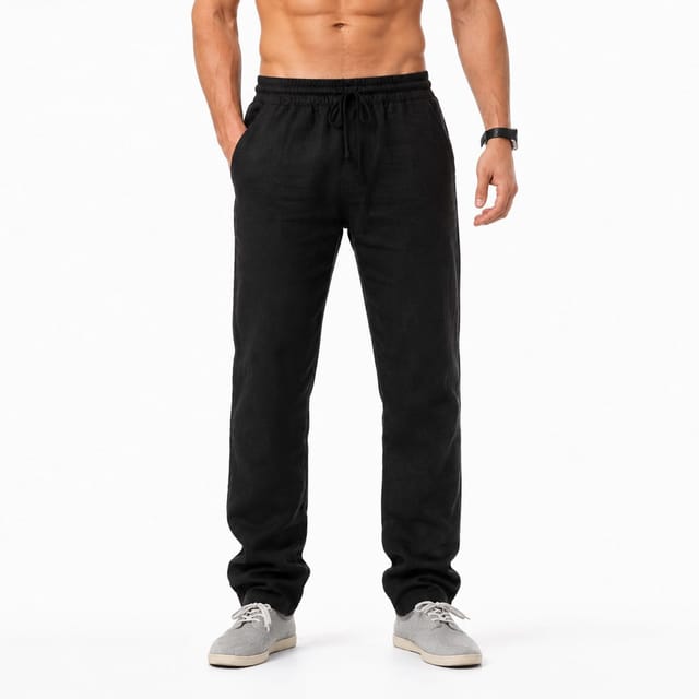 Lovii Lovii Men's Coastal Comfort Men Cotton Drawstring Trousers in Black - 2