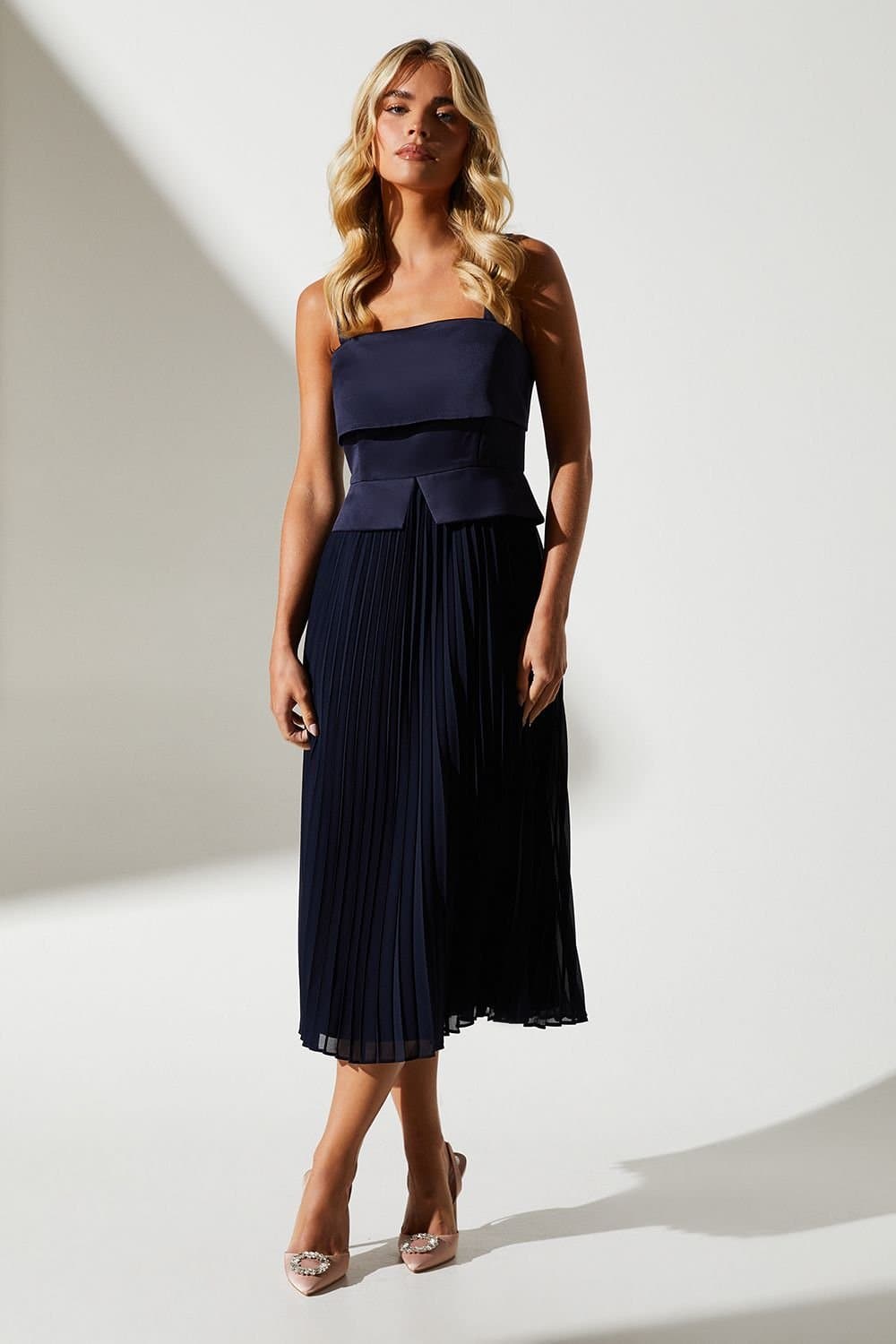 Coast Coast Women's Petite Square Neck Midi Dress in Navy