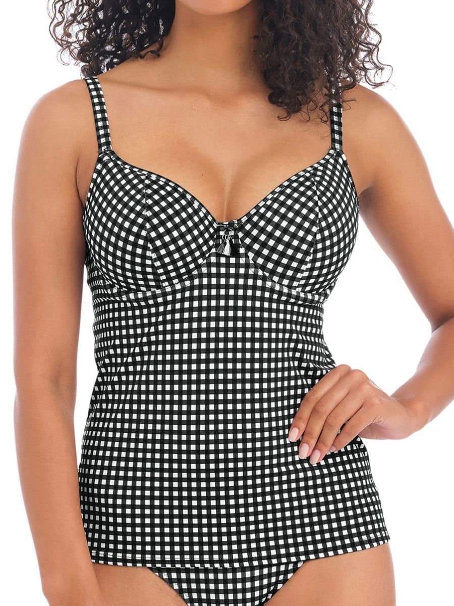 Freya Freya Black Check In Plunge Tankini Top