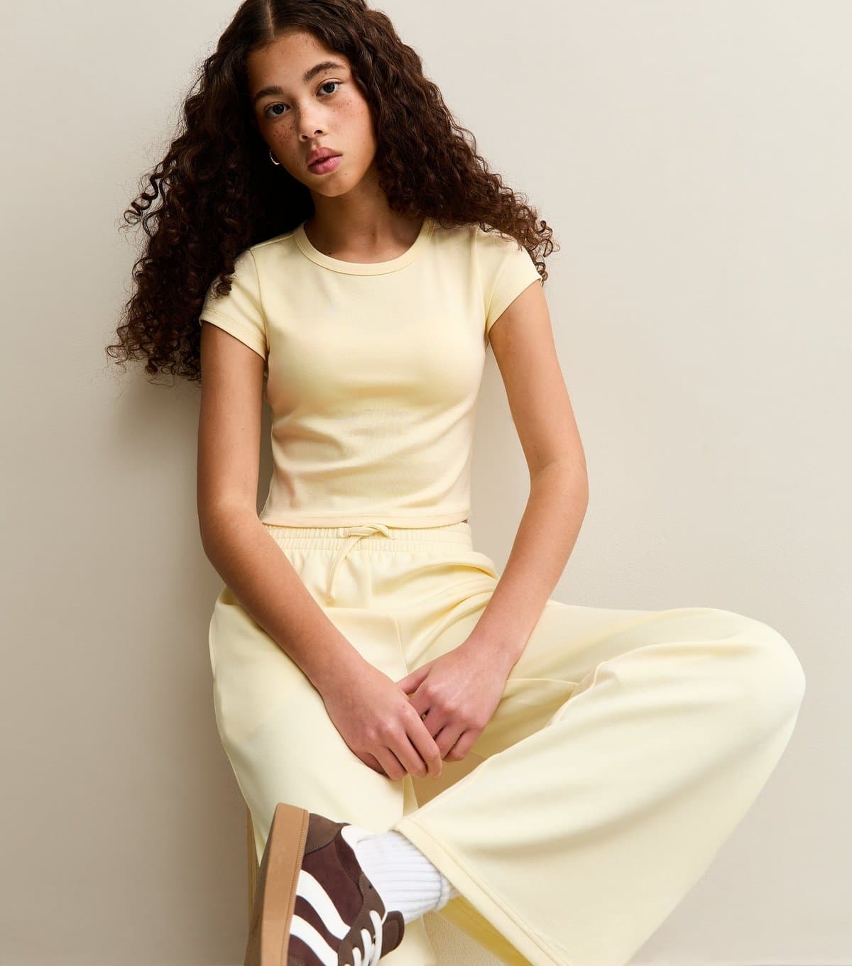 New Look New Look Light Yellow Short Sleeve Crop Top