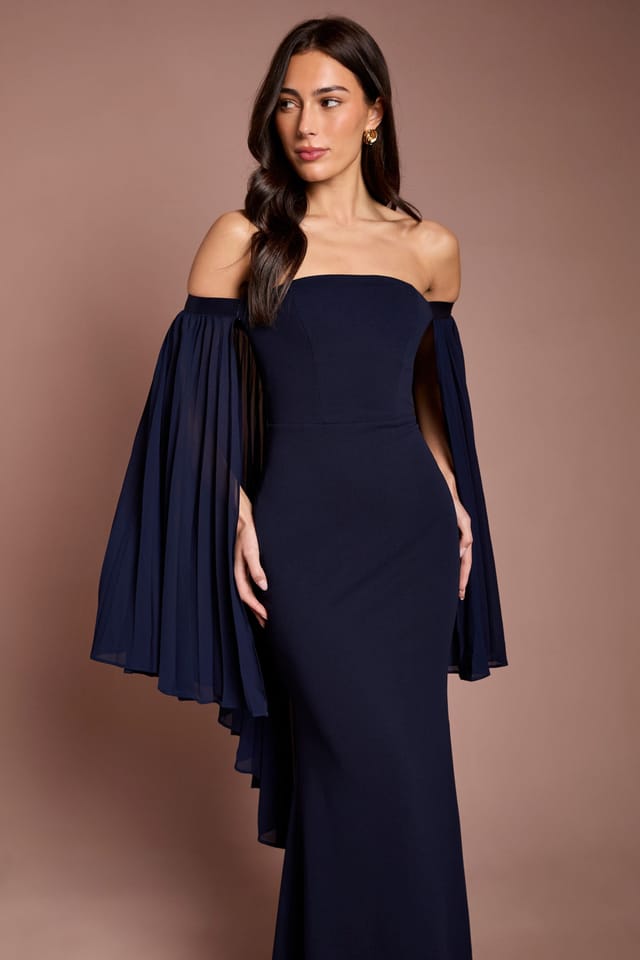 Coast Coast Women's Strapless Maxi Dress With Pleated Chiffon Cape in Navy - 2