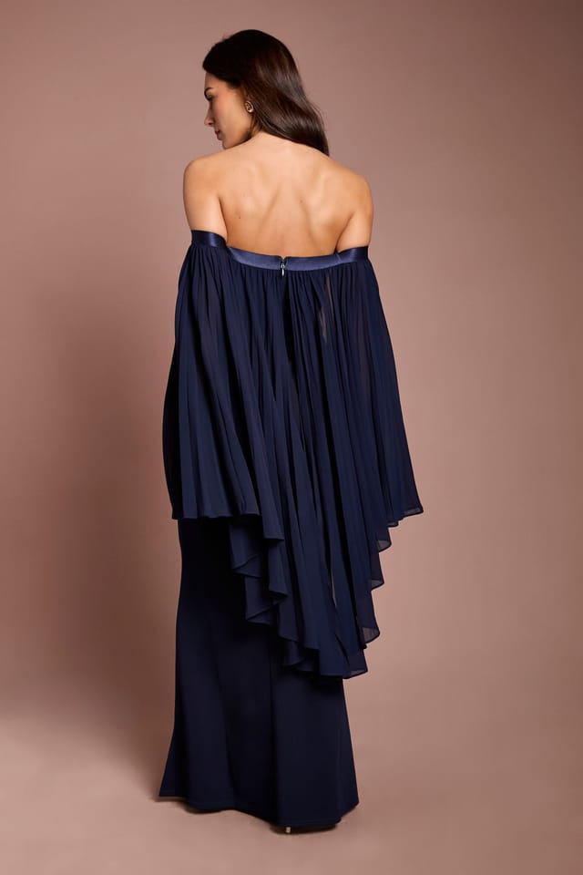 Coast Coast Women's Strapless Maxi Dress With Pleated Chiffon Cape in Navy - 3