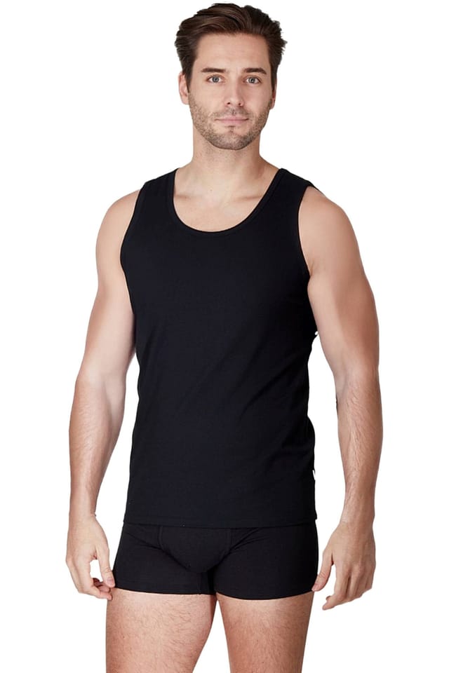 Haigman Haigman Men's Men's 2 Pack Cotton Stretch Sleeveless Vests in Black - 2