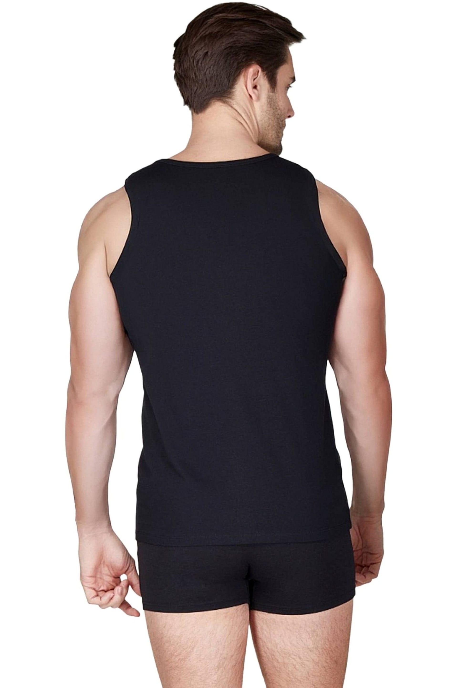 Haigman Haigman Men's Men's 2 Pack Cotton Stretch Sleeveless Vests in Black - 4