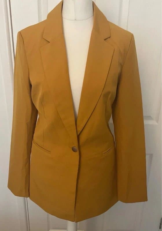 Quiz Quiz Mustard Yellow Tailored Blazer UK 8 Smart Office Formal Single Button Jacket