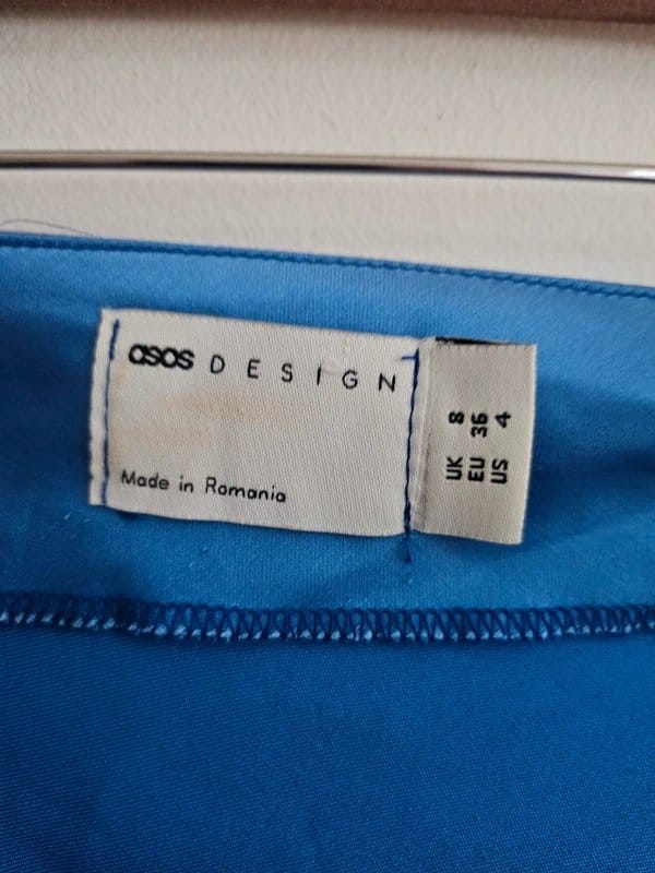 ASOS Design Blue Satin One-Sleeve Top - UK 8