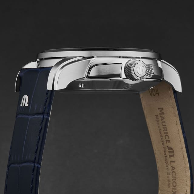 Maurice Lacroix Maurice Lacroix Men's 'Pontos' Blue Dial Leather Strap Automatic Watch - 3