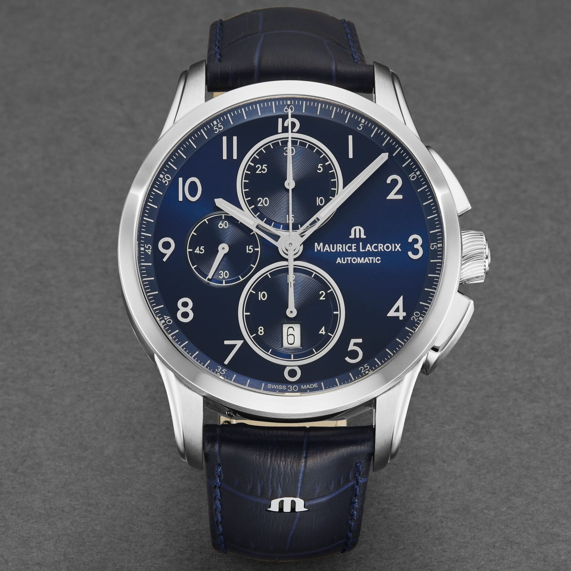 Maurice Lacroix Maurice Lacroix Men's 'Pontos' Blue Dial Leather Strap Automatic Watch - 4