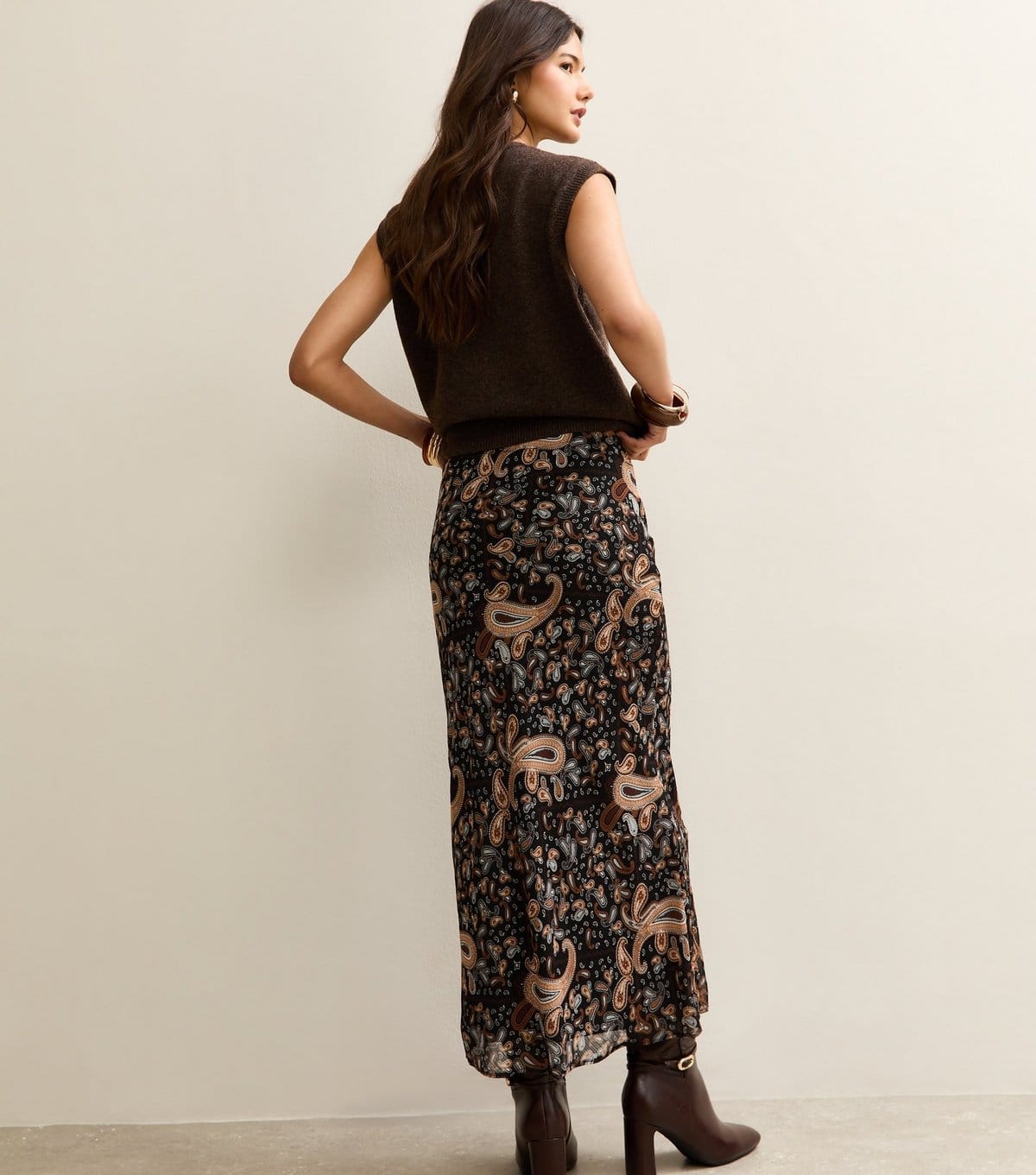 New Look Women's Black Chiffon Paisley Bias Cut Midi Skirt New Look - 4