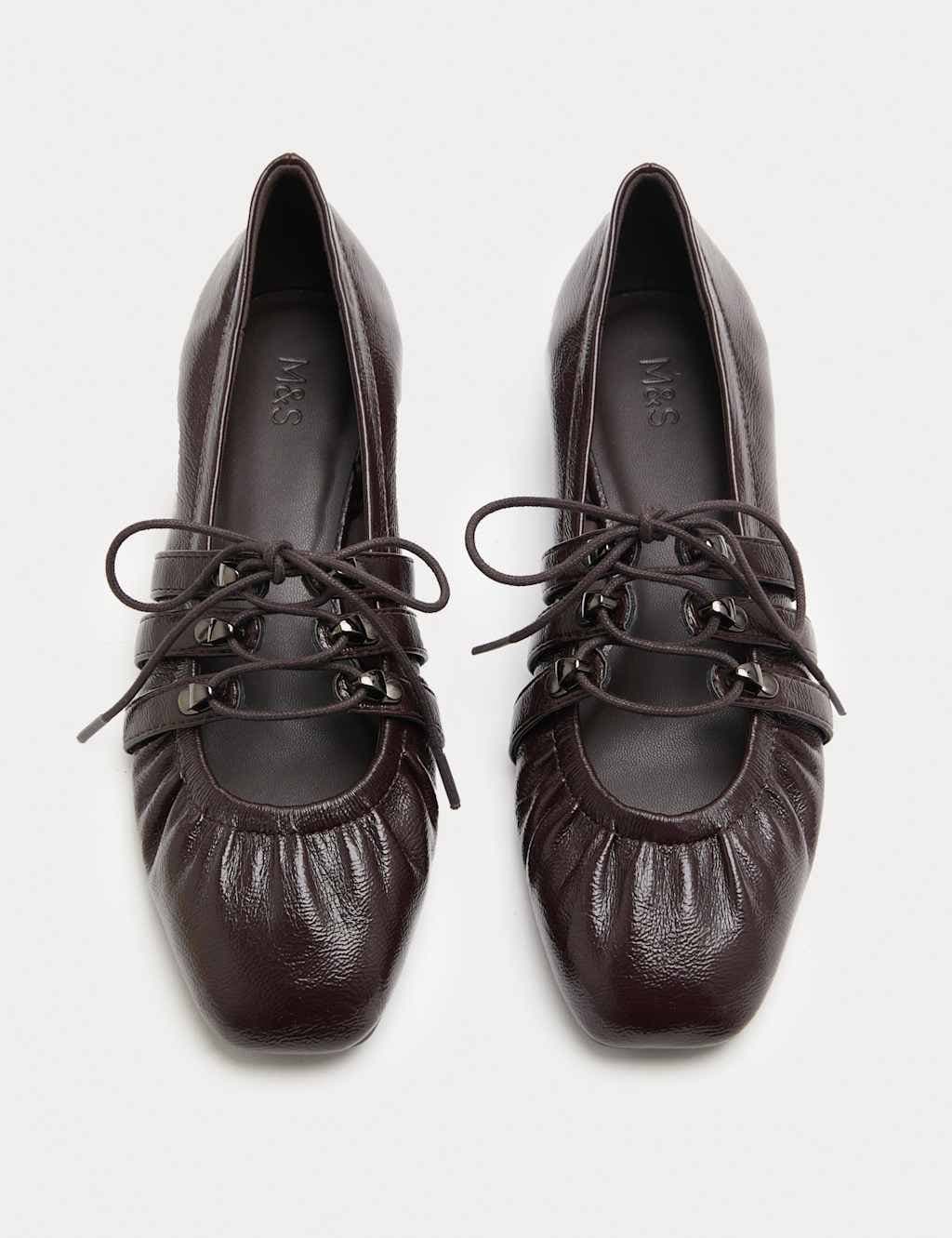 Marks & Spencer M&S Lace Up Flat Ballet Pumps Dark Brown