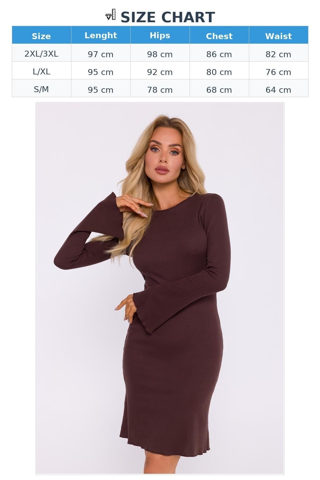 Love Lace Love Lace Women's Ribbed Cotton Knit Long Sleeve Hem Trim Dress in Brown - 4