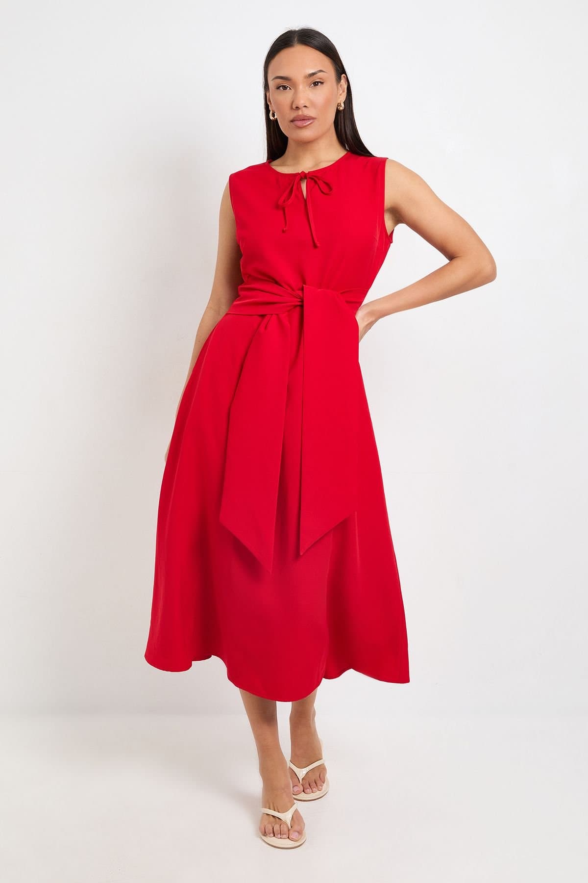 Principles Principles Women's Formal Tie Front Belted Midi Dress in Red