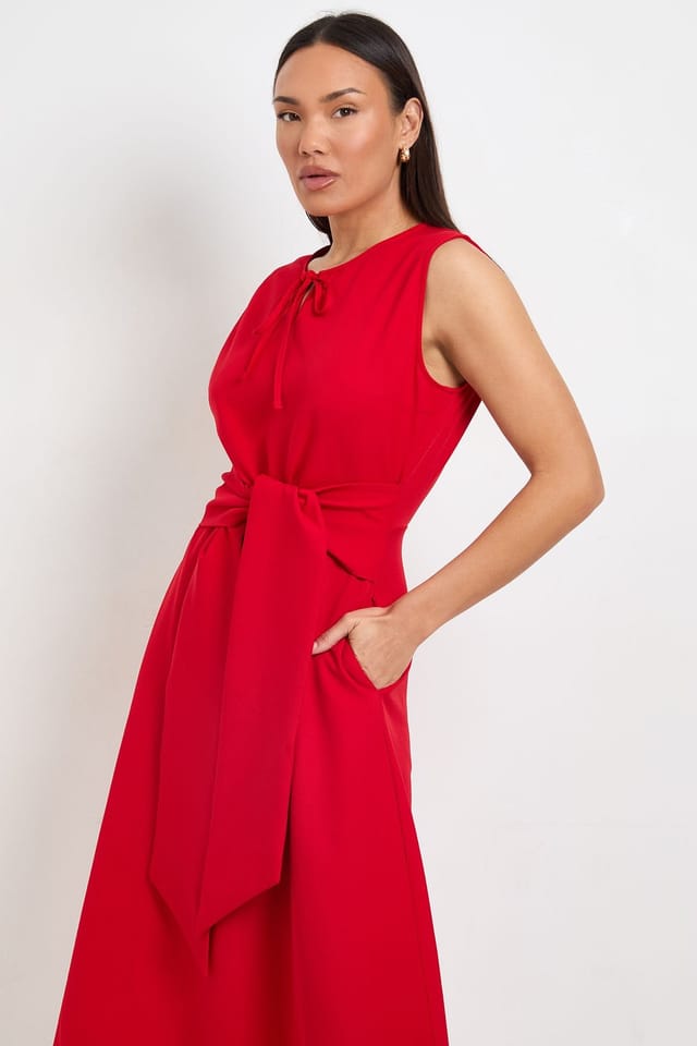 Principles Principles Women's Formal Tie Front Belted Midi Dress in Red - 2