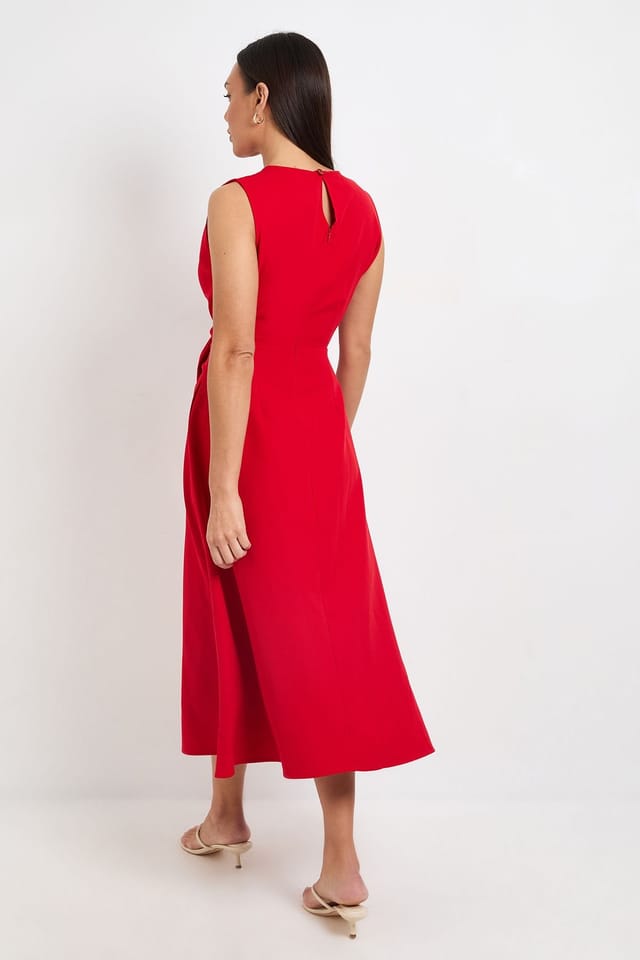 Principles Principles Women's Formal Tie Front Belted Midi Dress in Red - 3