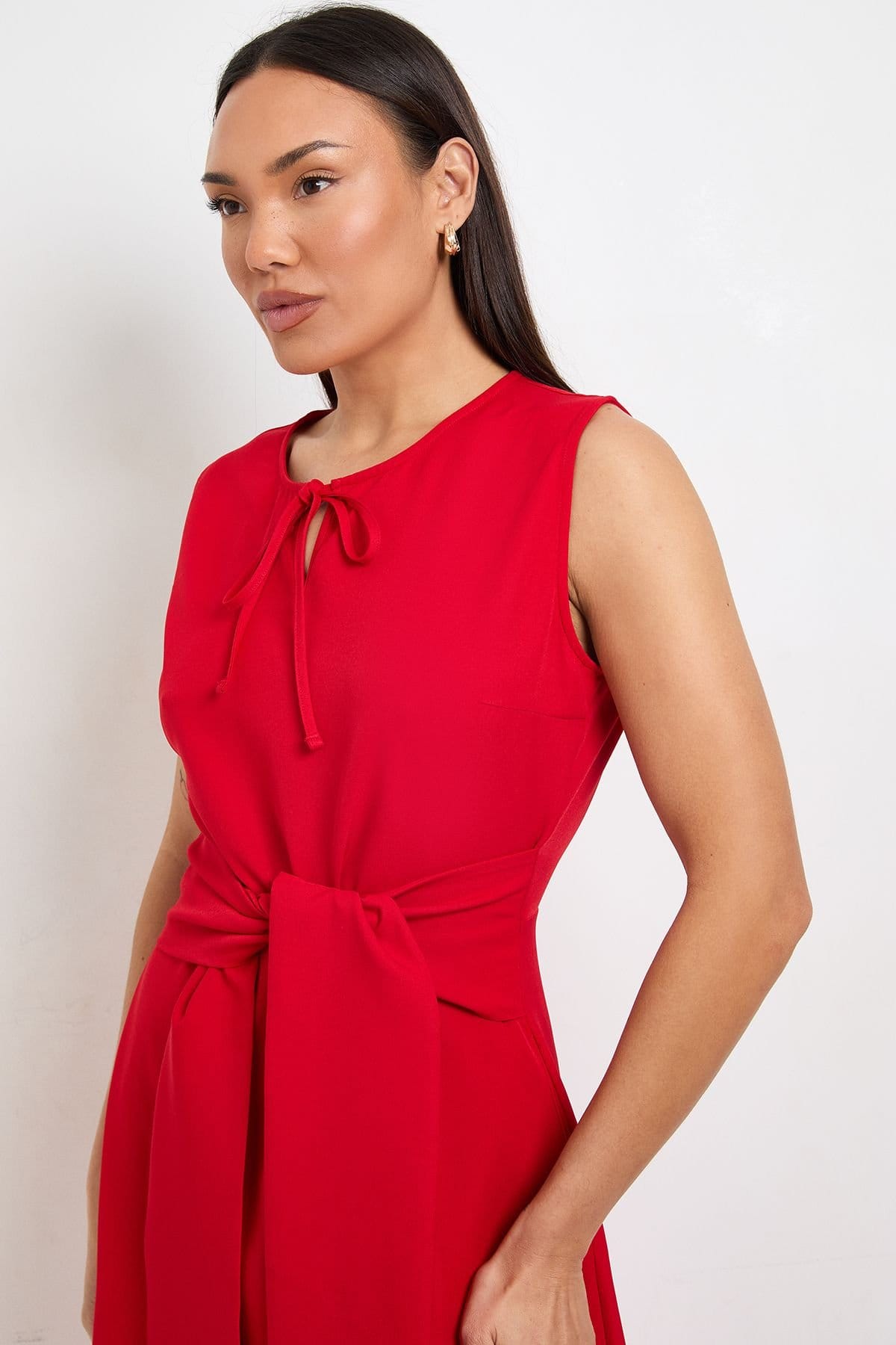 Principles Principles Women's Formal Tie Front Belted Midi Dress in Red - 4