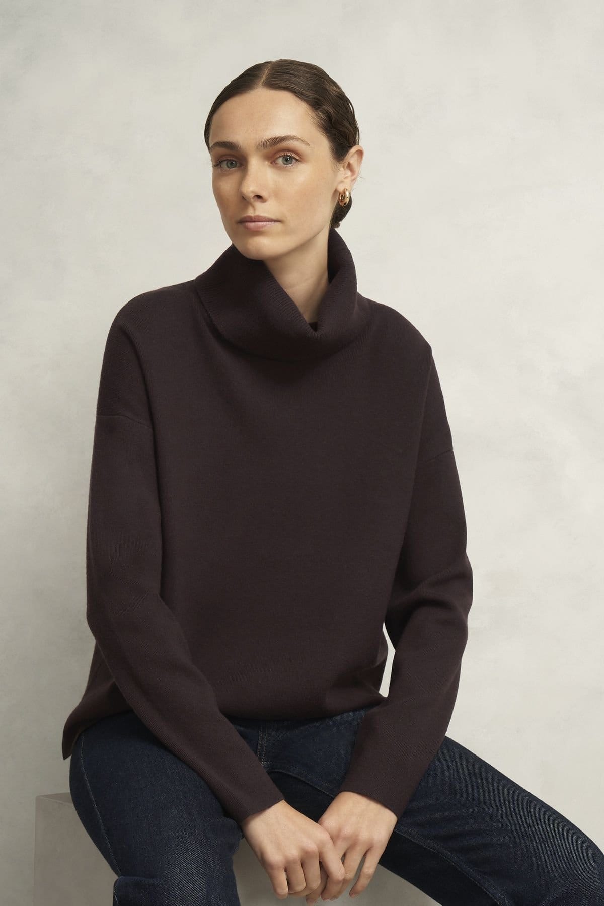 Hobbs London Dark Brown Roll Neck Jumper