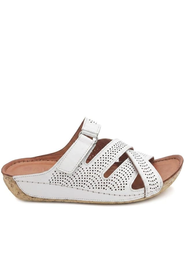 Pavers Pavers Women's Leather Cut-Out Adjustable Strap Sandals in White - 2