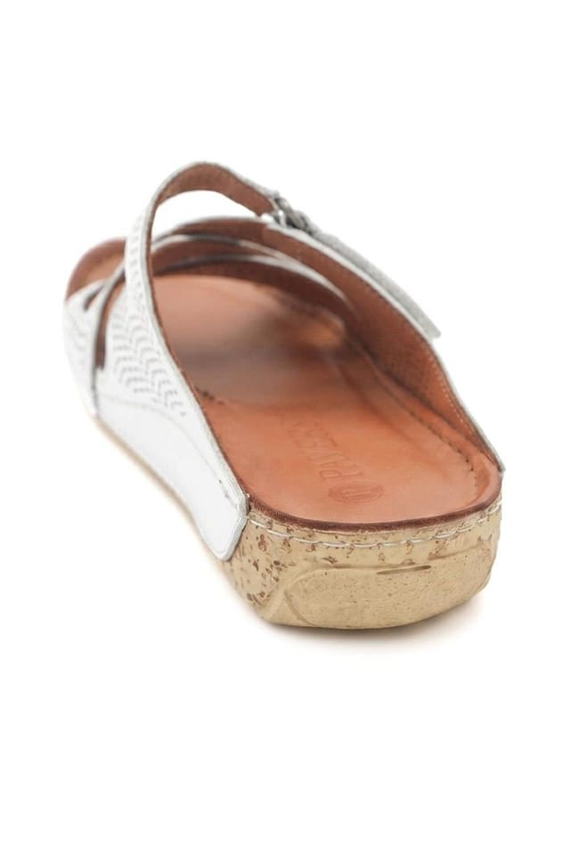 Pavers Pavers Women's Leather Cut-Out Adjustable Strap Sandals in White - 3