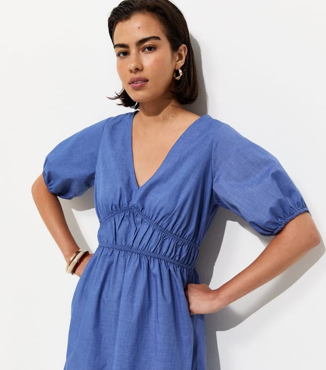 New Look Women's Blue Poplin Ruched Detail Midi Dress New Look - 2