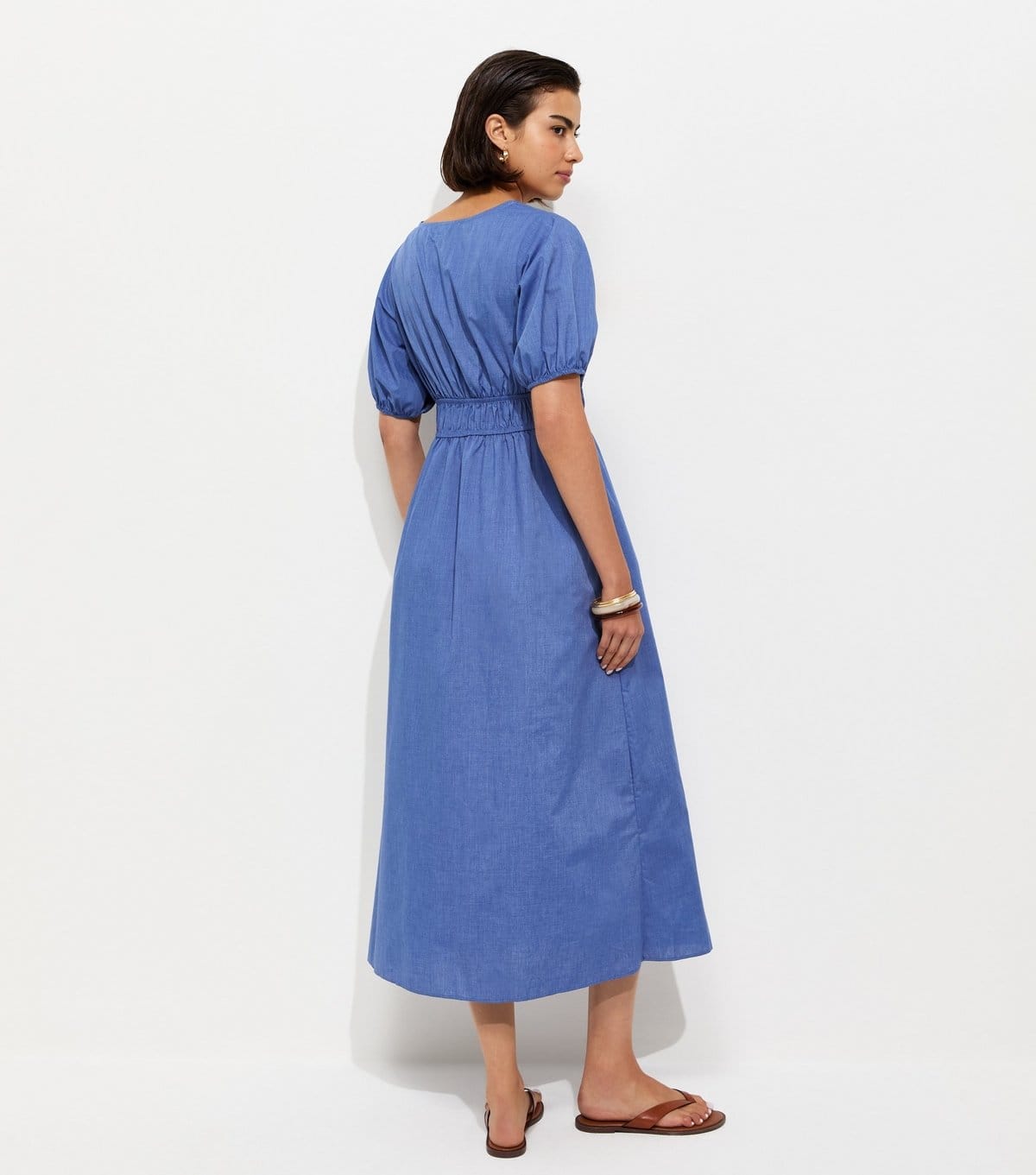 New Look Women's Blue Poplin Ruched Detail Midi Dress New Look - 4