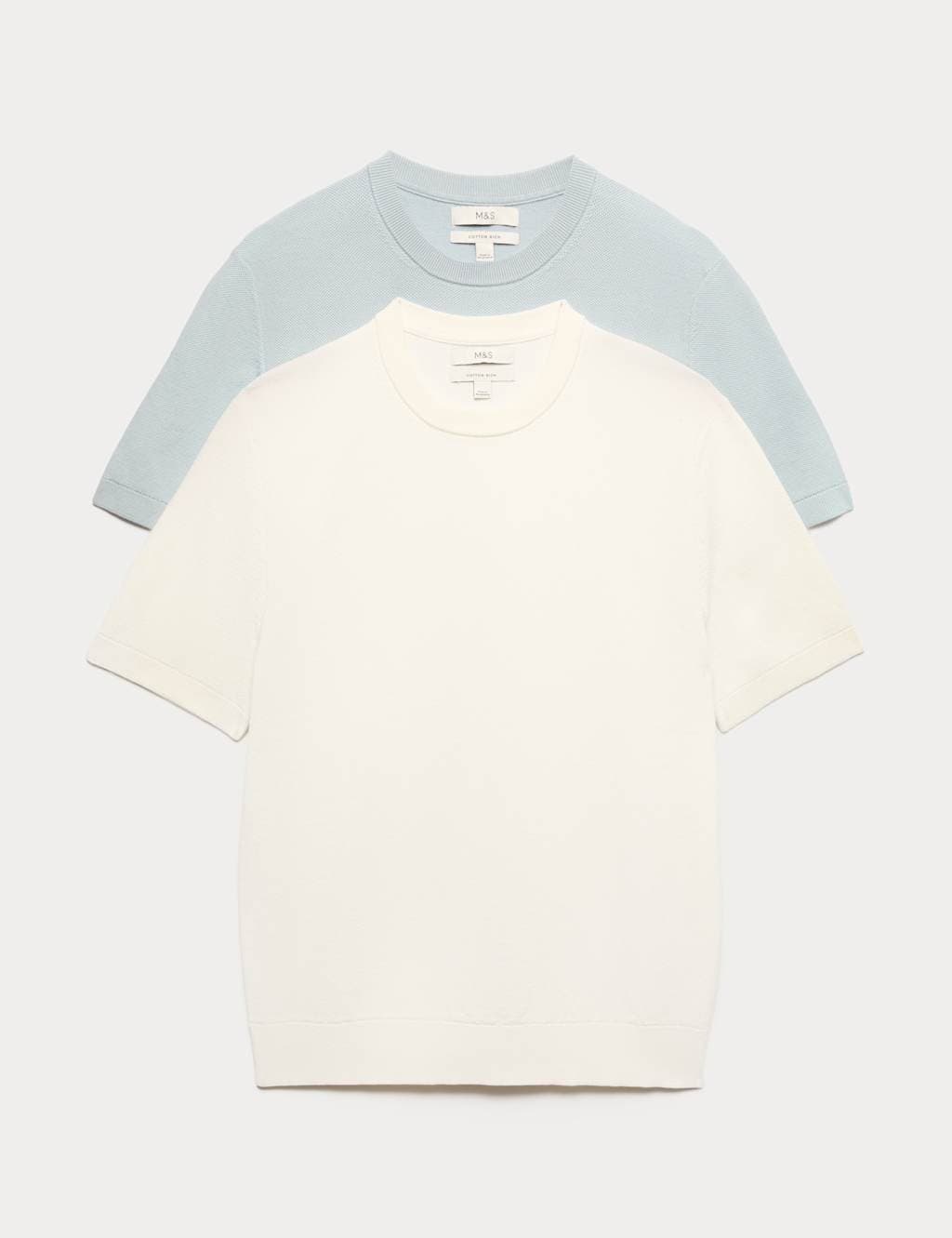 Marks & Spencer M&S 2 Pack Pure Cotton Textured Knit T-Shirts Soft Blue Mix