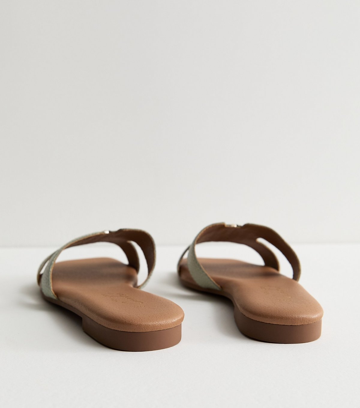 New Look Women's Mint Green Grained Faux Leather Metal Bar Mule Sandals Vegan New Look - 4