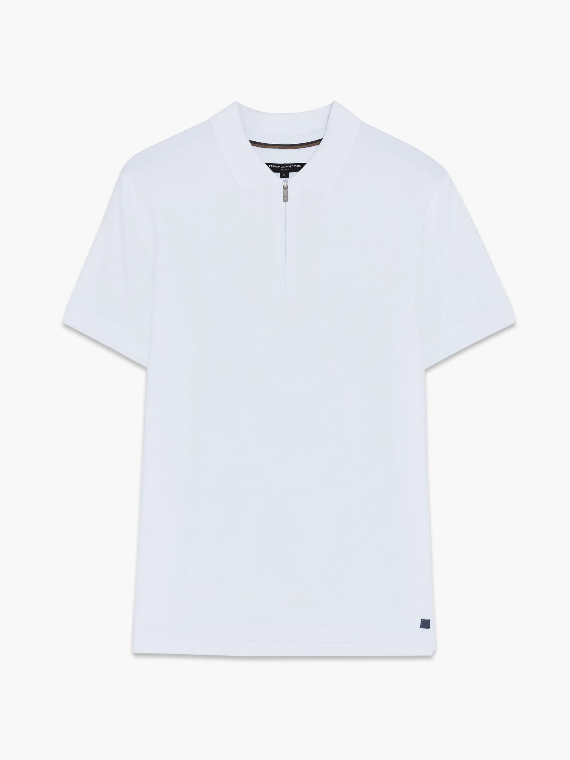 French Connection White Ottoman Half Zip Polo Shirt White