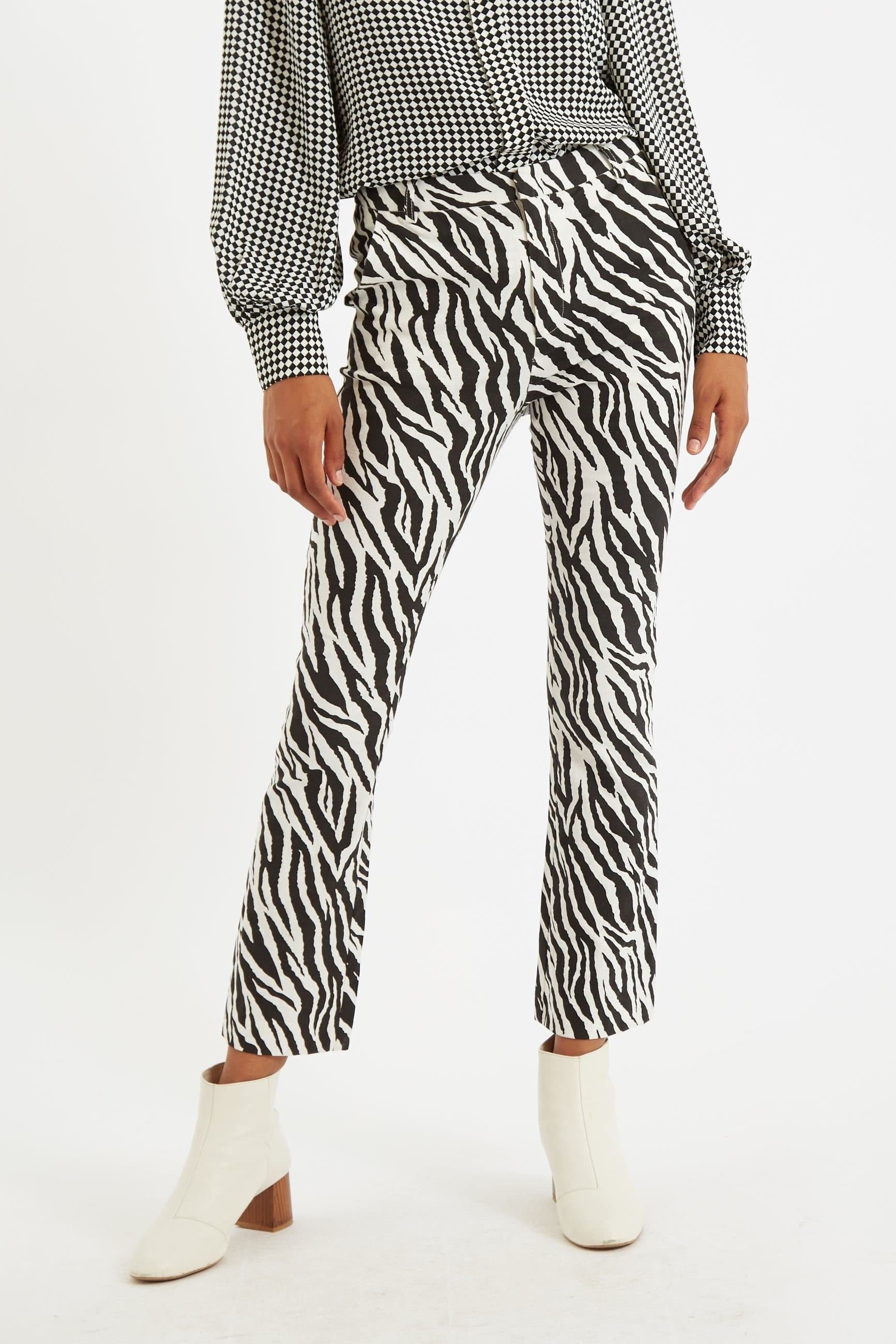 Louche Louche Black Zebra Print Flared Slim Fit Trouser