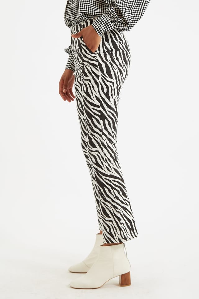 Louche Louche Women's Janelyn Zebra Flared Slim Fit Trouser in Black - 2