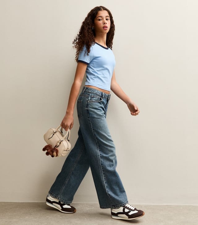 New Look Girls' Blue Contrast Trim Crew Neck T-Shirt New Look - 3