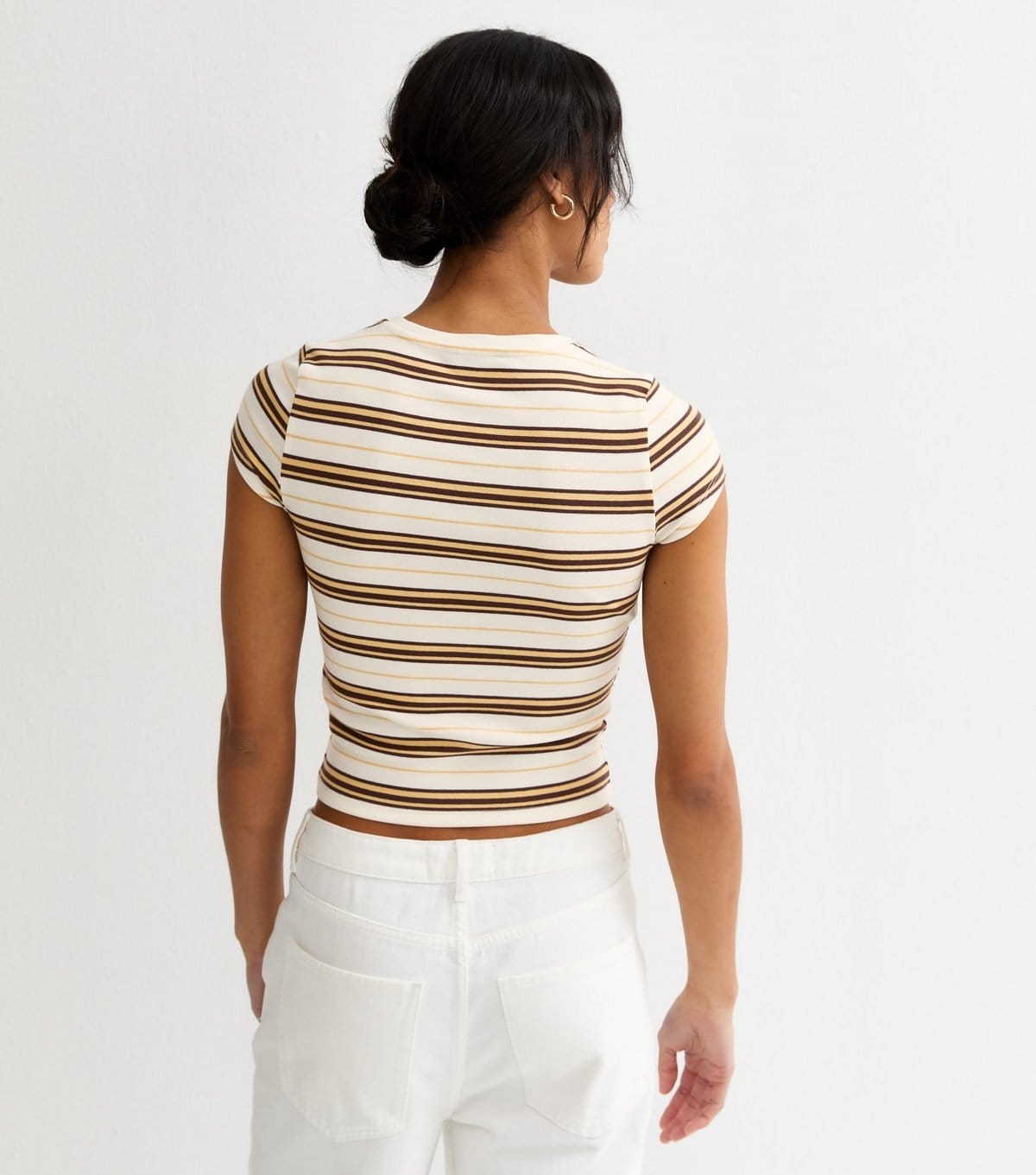 New Look Women's Yellow Cotton Striped Baby Tee T-Shirt New Look - 4