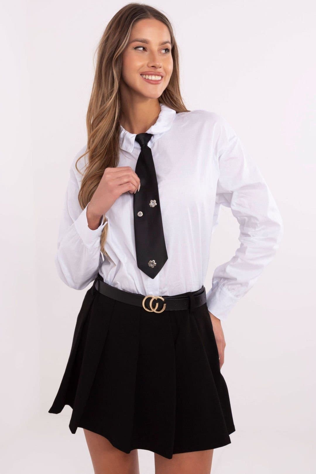 Love Lace Love Lace Women's Casual Long Sleeve Shirt with Removable Tie in White