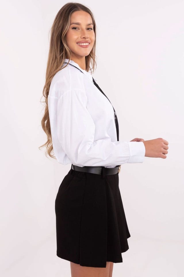 Love Lace Love Lace Women's Casual Long Sleeve Shirt with Removable Tie in White - 2