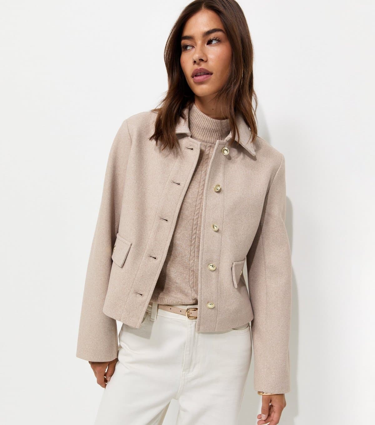 New Look Women's Oatmeal Button Front Collared Shacket New Look