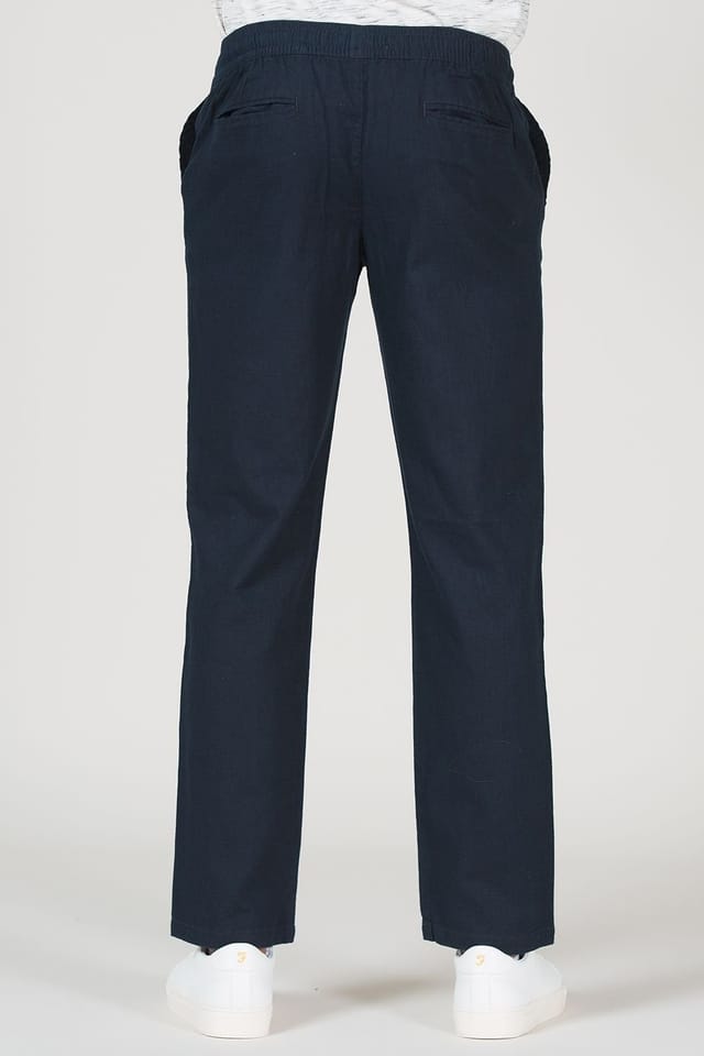 Tokyo Laundry Tokyo Laundry Men's Cotton Linen Drawstring Straight Leg Trousers in Navy - 2