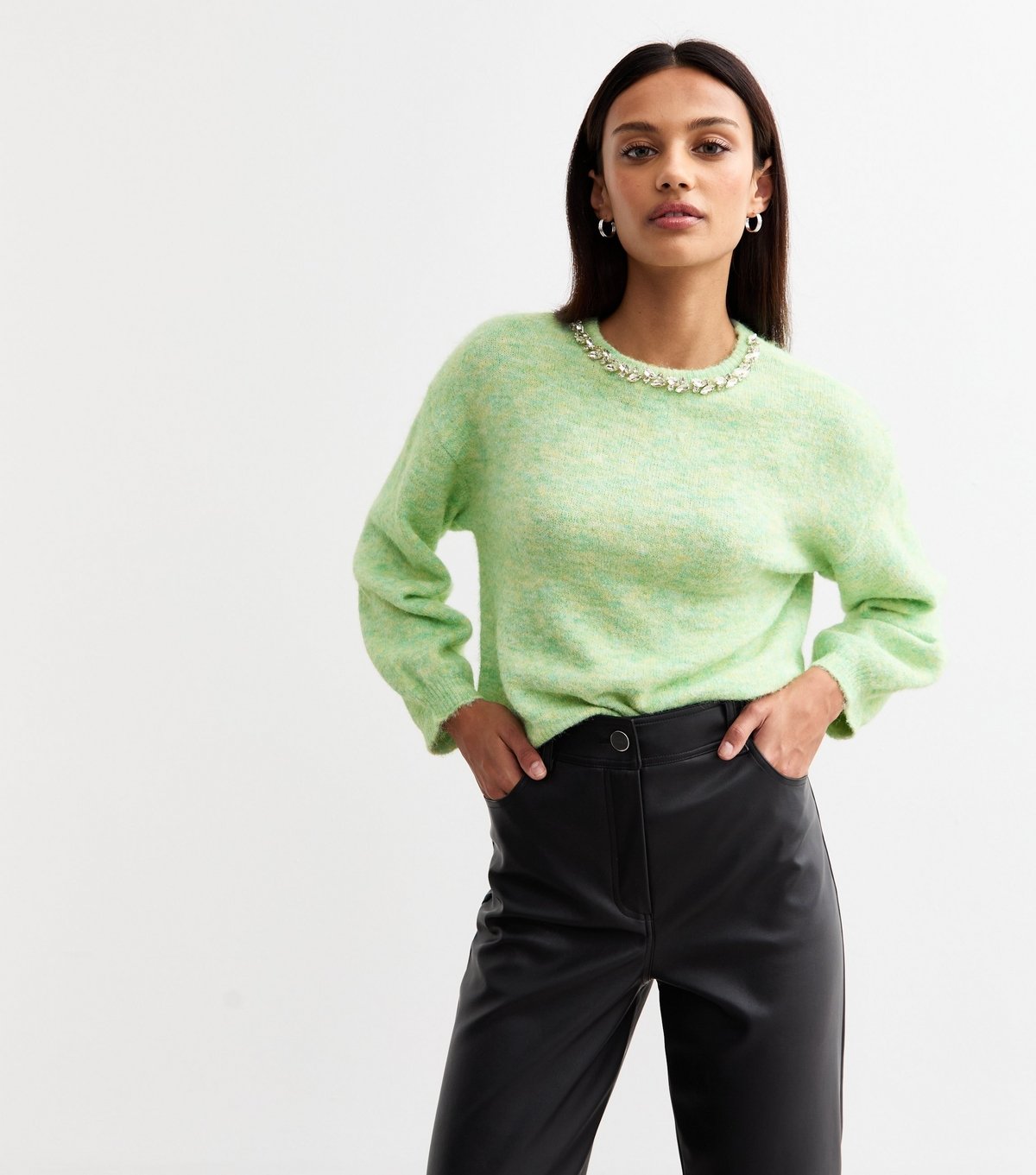 Sunshine Soul Women's Green Gem Embellished Jumper Sunshine Soul New Look - 2