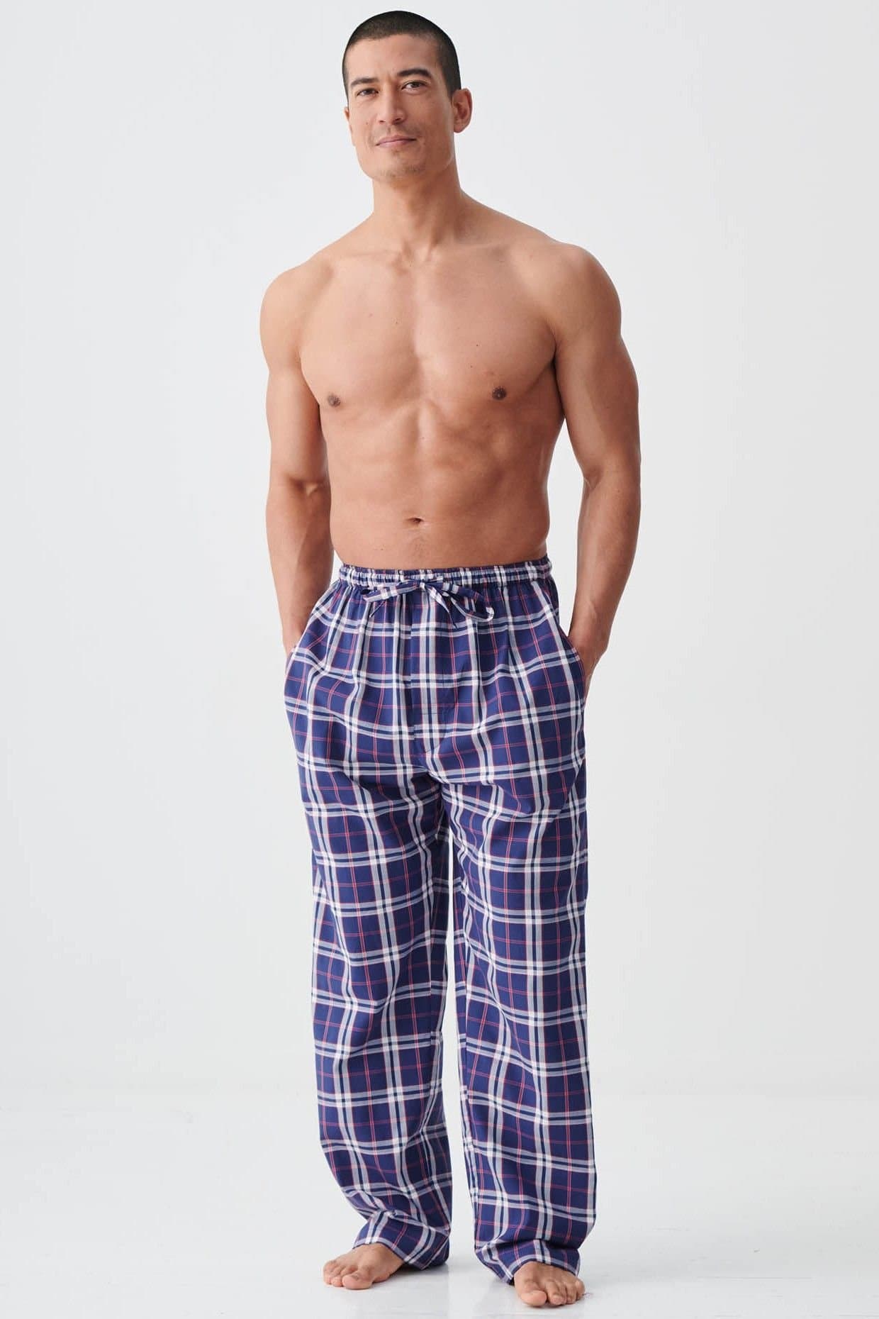 British Boxers British Boxers Men's "Chester Red & Blue Check" Crisp Cotton Pyjama Trousers in Navy