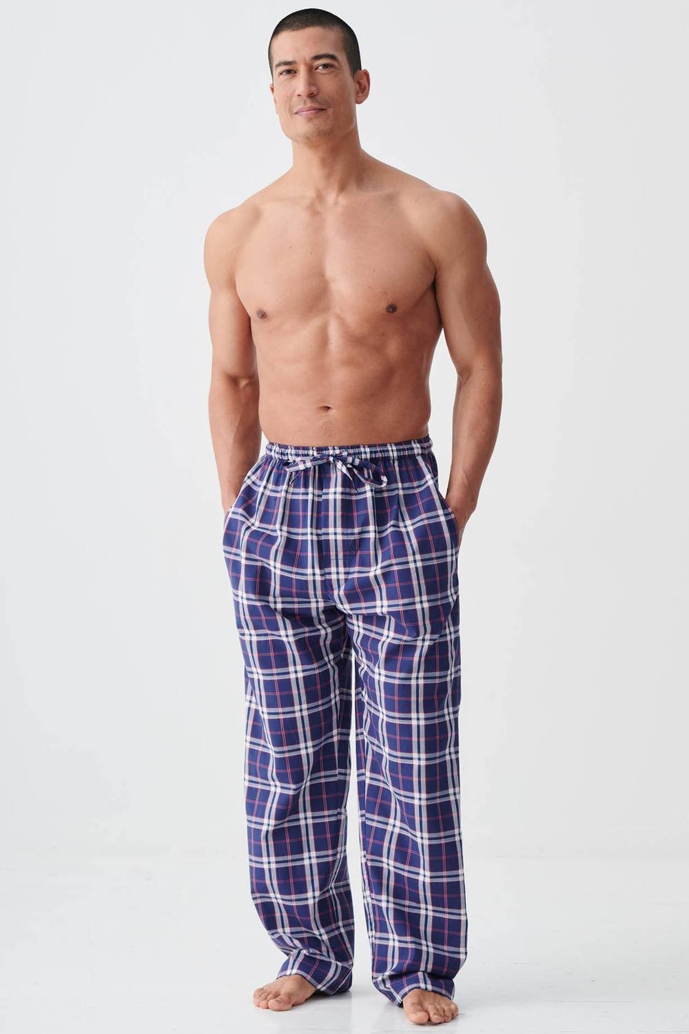 British Boxers British Boxers Men's "Chester Red & Blue Check" Crisp Cotton Pyjama Trousers in Navy - 2