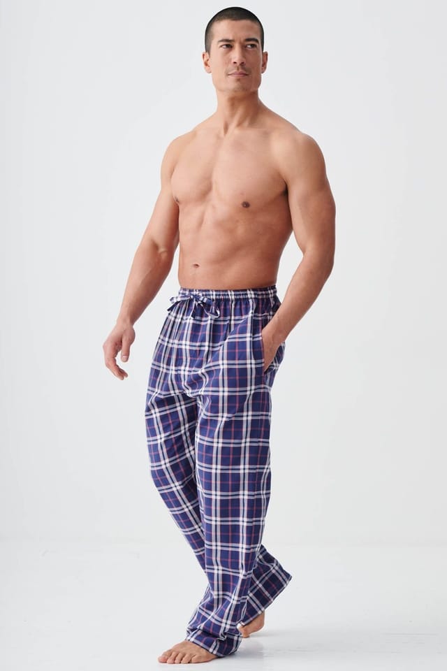 British Boxers British Boxers Men's "Chester Red & Blue Check" Crisp Cotton Pyjama Trousers in Navy - 2