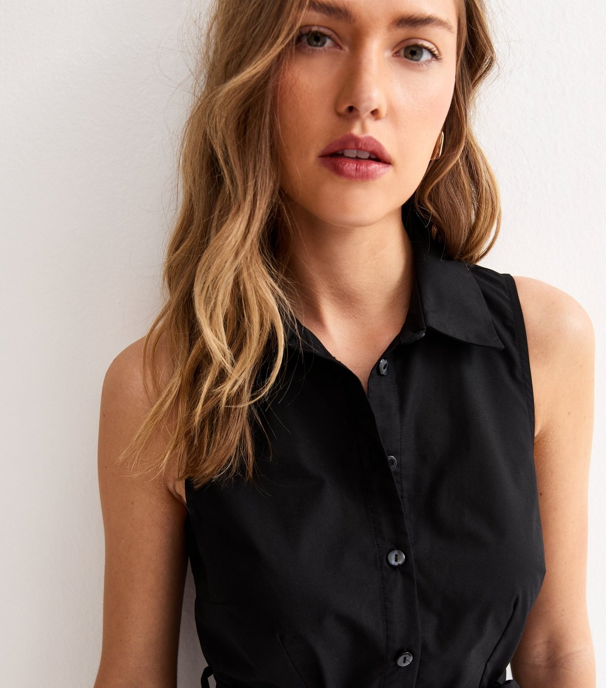 New Look Women's Black Sleeveless Button Up Midi Shirt Dress New Look - 2