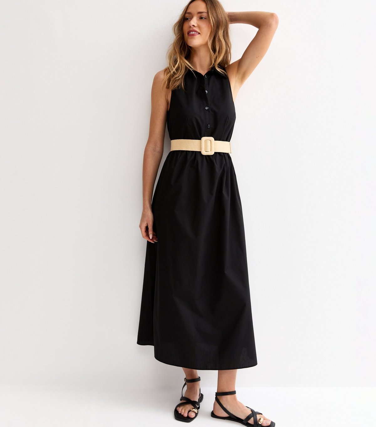 New Look Women's Black Sleeveless Button Up Midi Shirt Dress New Look - 3