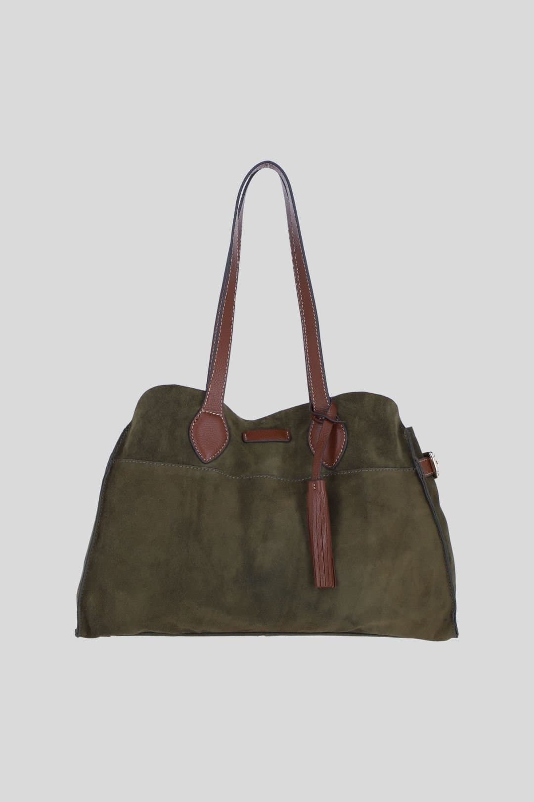 Brampton London Brampton London Women's Real Suede Leather Shoulder Bag with Tassel Charm in Khaki