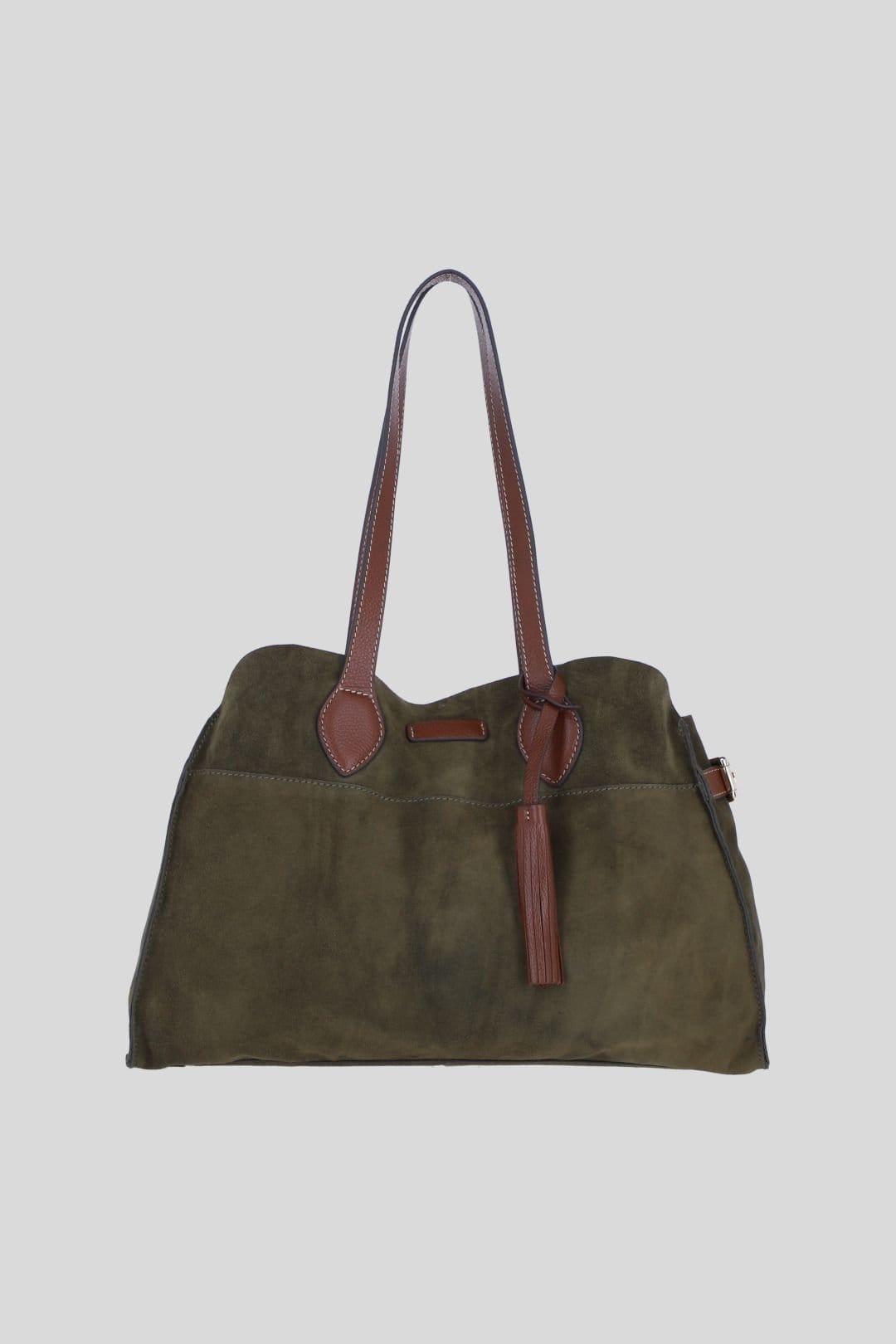 Brampton London Brampton London Women's Real Suede Leather Shoulder Bag with Tassel Charm in Khaki - 1