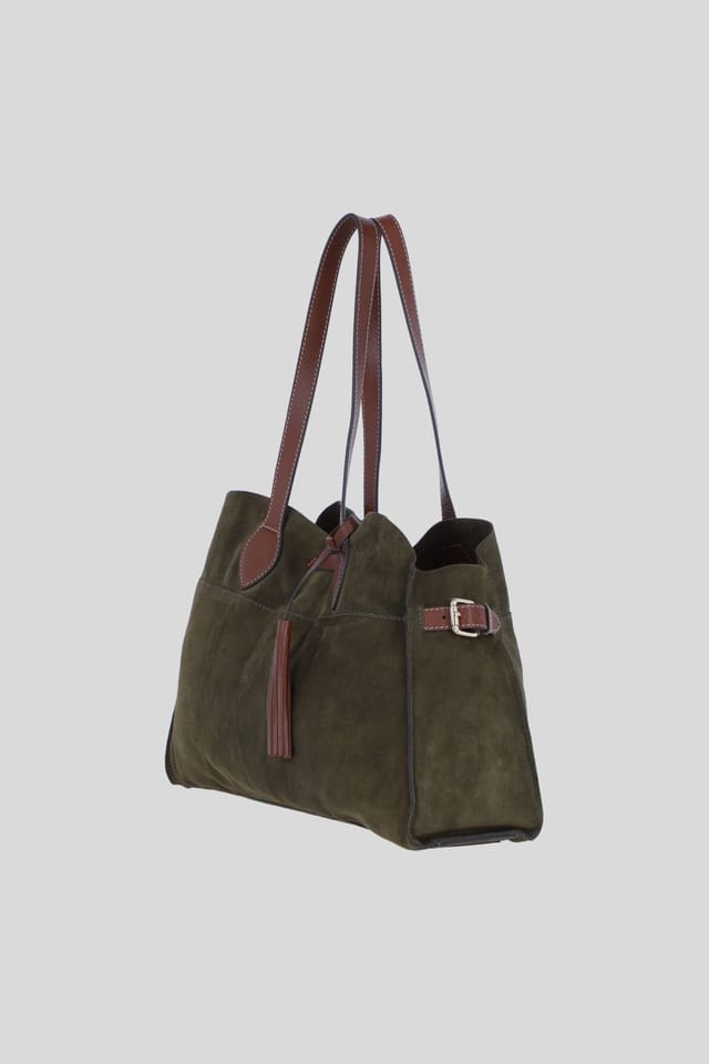 Brampton London Brampton London Women's Real Suede Leather Shoulder Bag with Tassel Charm in Khaki - 2
