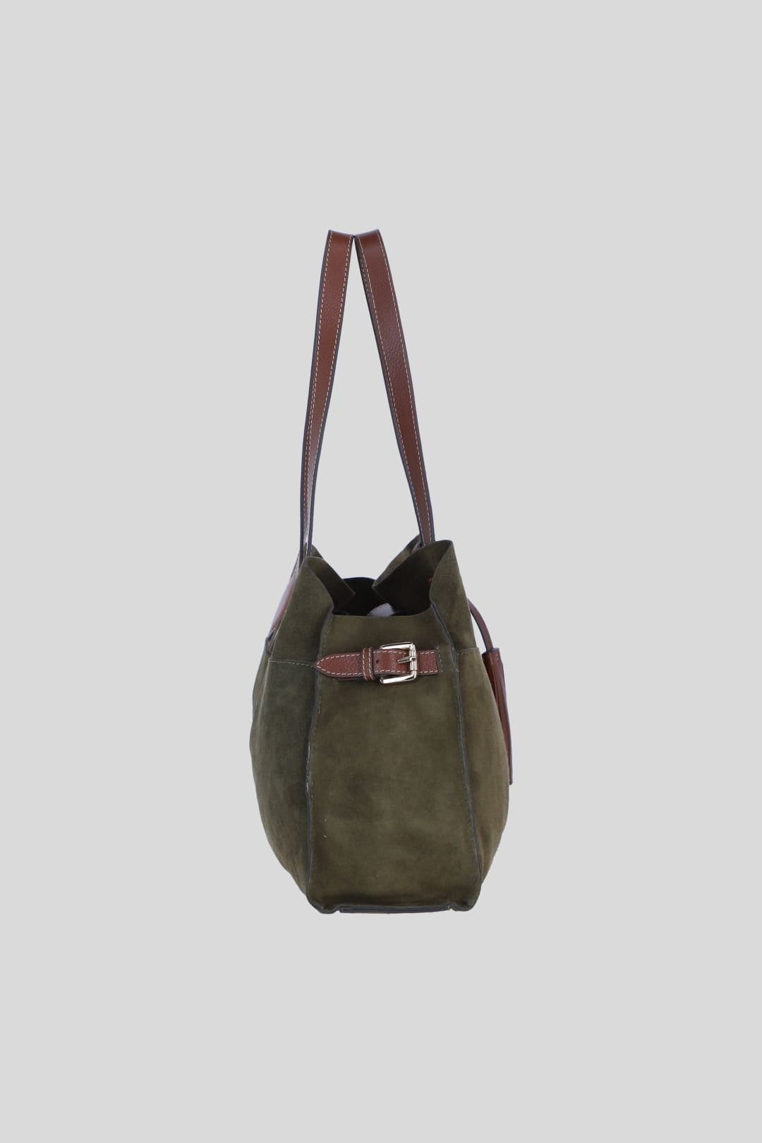 Brampton London Brampton London Women's Real Suede Leather Shoulder Bag with Tassel Charm in Khaki - 4