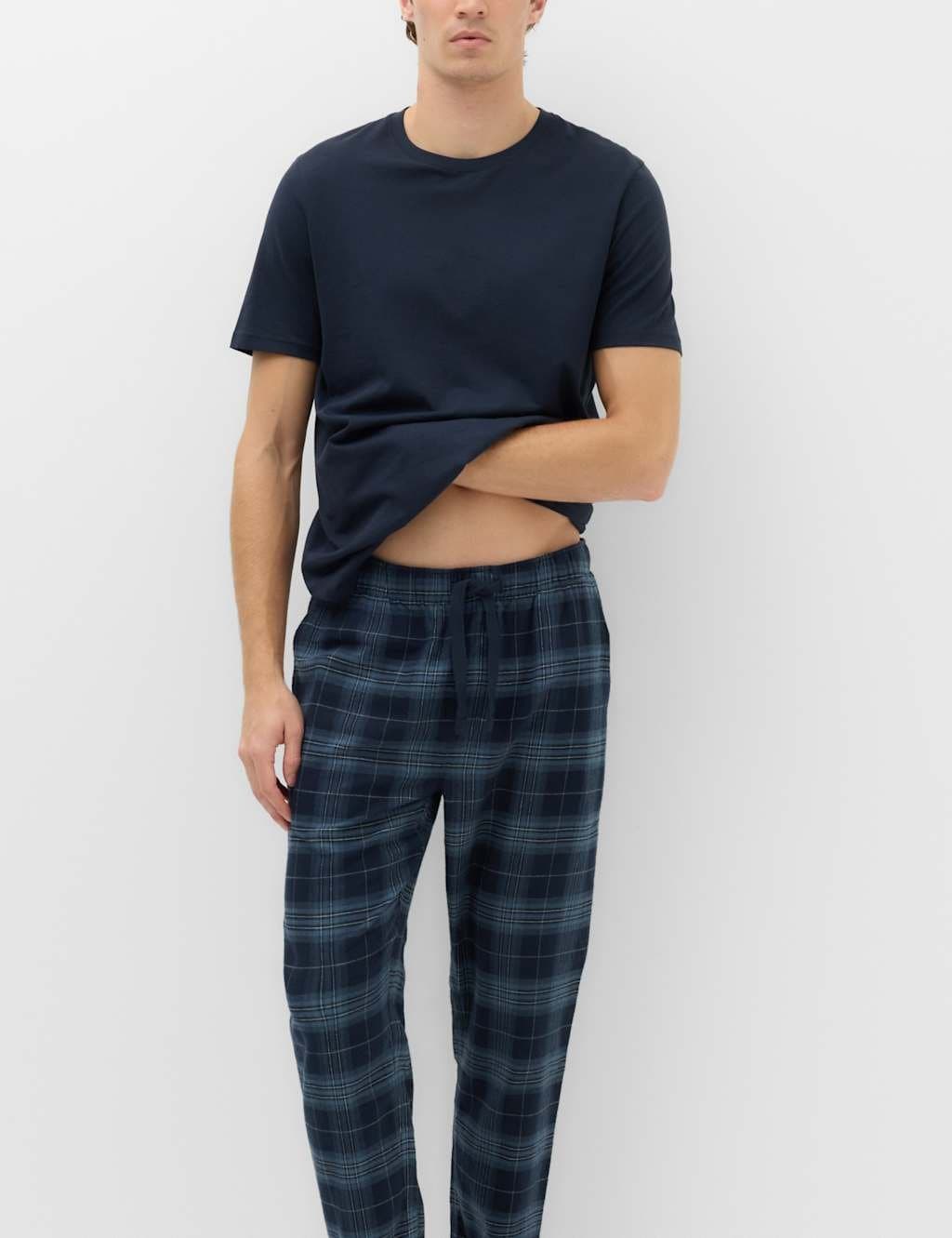 Marks & Spencer M&S Pure Cotton Checked Jogger Navy Mix