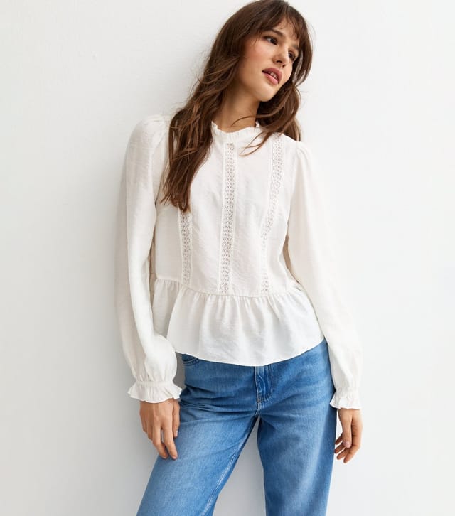 New Look Women's Tall White Lace Insert High Neck Blouse New Look - 2